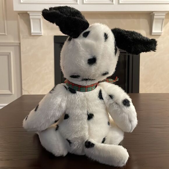Beautiful Dalmatian Dog Stuffed Animal Corduroy Paw Pads with Red Green Plaid - Picture 3 of 9